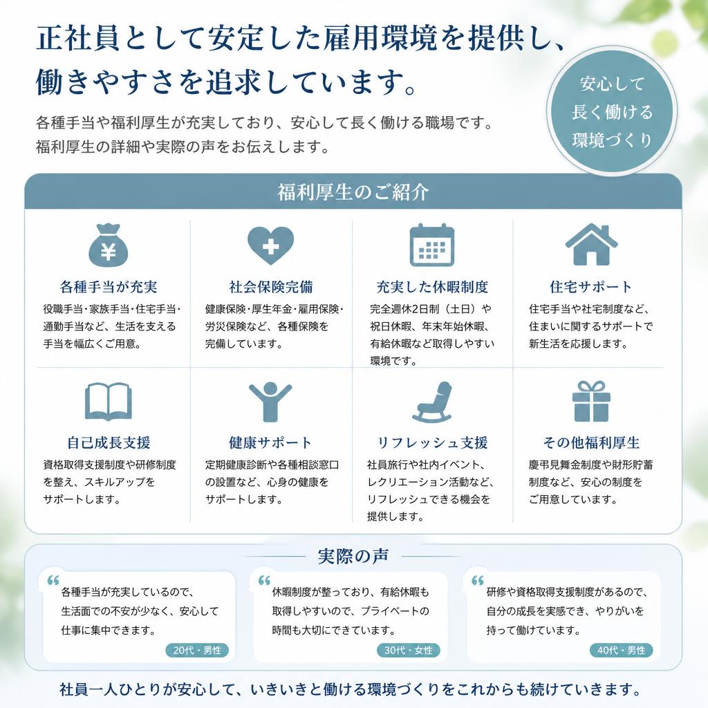 充実した働きやすさと福利厚生