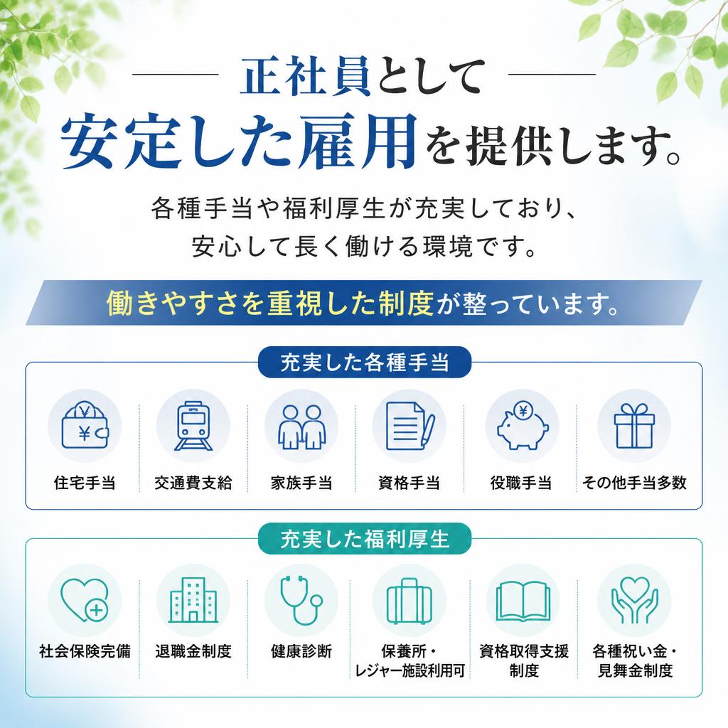 安定した雇用形態と充実した福利厚生