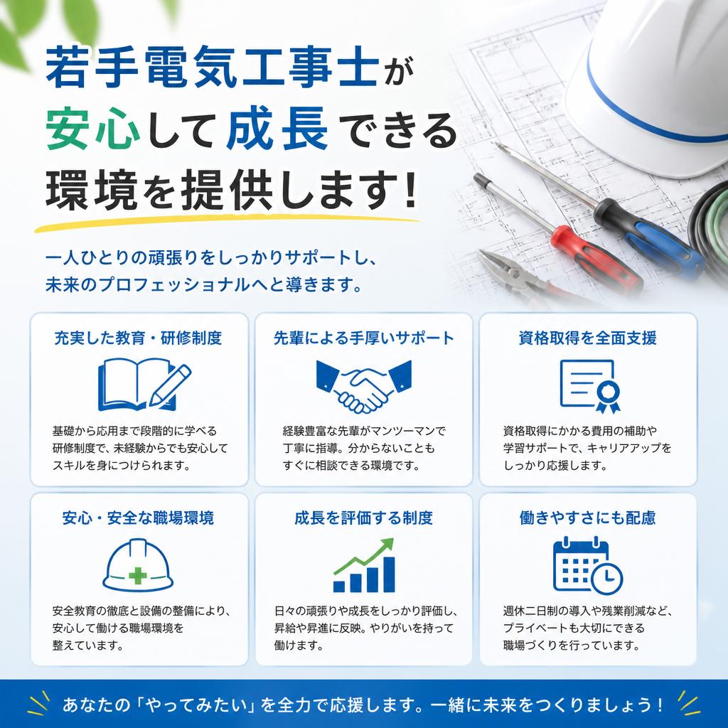 若手電気工事士が安心して成長できる環境を提供します！｜児玉電工株式会社