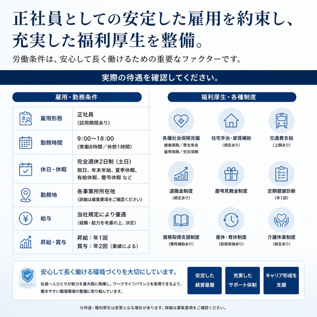 働きやすい労働条件を整えています